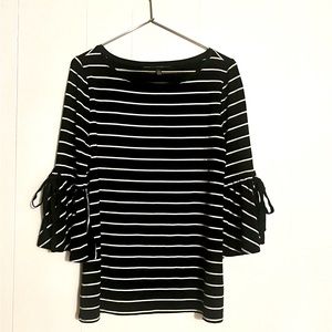 White House Black Market ~ Bell Sleeve, Black & White Stripped, Boat Neck Blouse